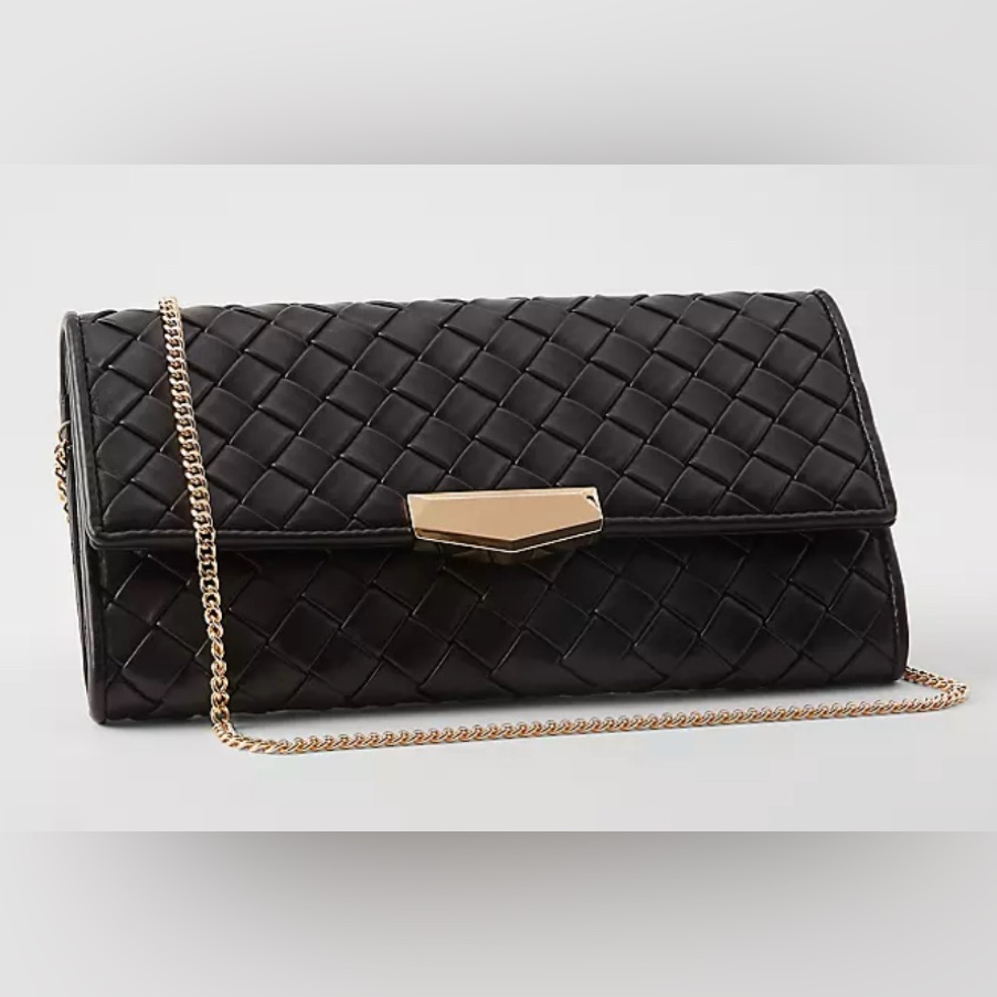 Ann Taylor Woven Faux Leather Clutch Bag New